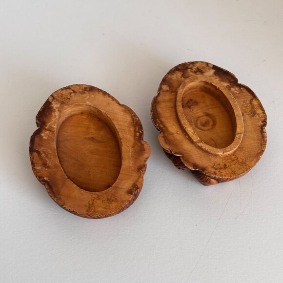 Hand-Carved Wooden Netsuke Trinket Box Cat Fish Wood Small - Picture 6 of 8